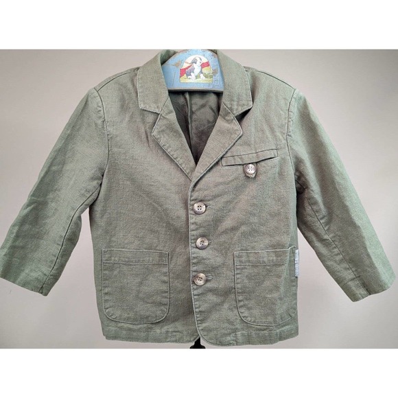 Stix N Stones Toddler Boys Sports Jacket Dress Up Green Linen Cotton 3-Button 2T - Picture 1 of 5